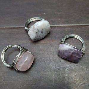 Bundle of 3 NEW Wire Wapped Gemstone Rings Size 6